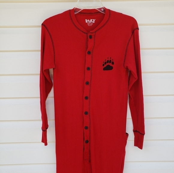 Lazy One Red Flapjacks Pajamas Adult XS Onesie Bear Bottom - Picture 7 of 8